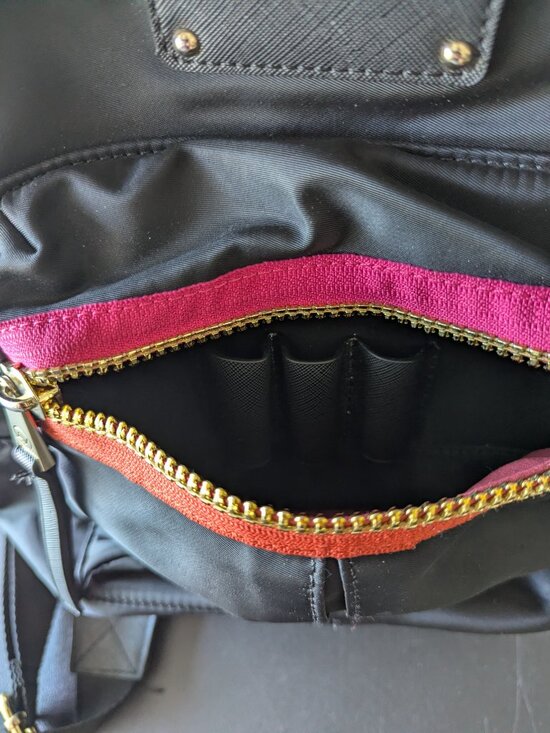Adrienne Vittadini backpack front multi striped Black Red Gold main image 5